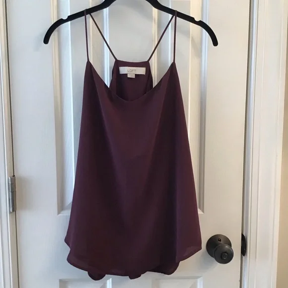 LOFT Womens Strappy Maroon Racerback flowy tank - Picture 1 of 5